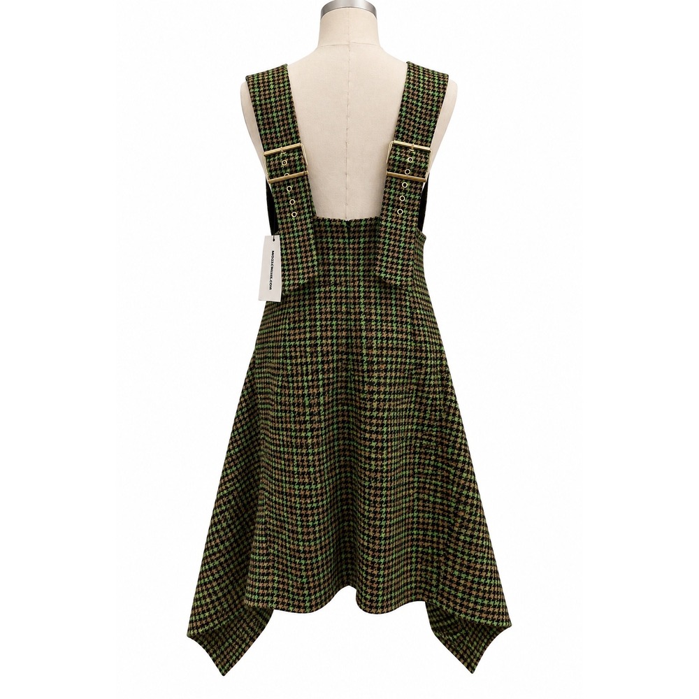 MONA NWT Wool Blend Houndstooth Pinafore Dress EU 42 Asymmetrical Buckle - Picture 5 of 11